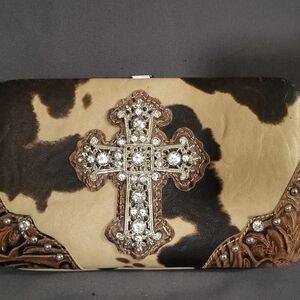 Cowhide Cross Embellished Clutch